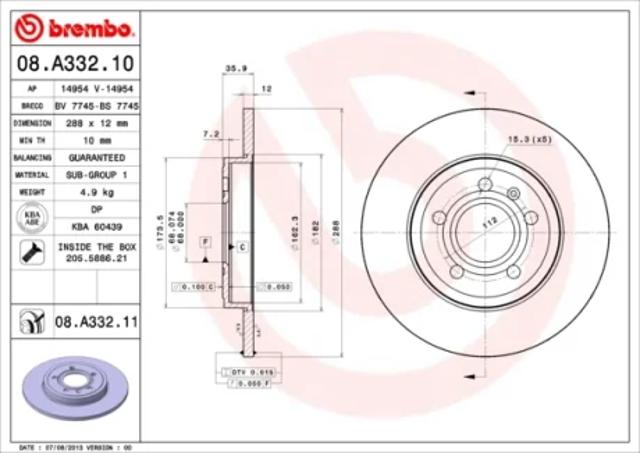 Задний тормозной диск 08A33211 BREMBO