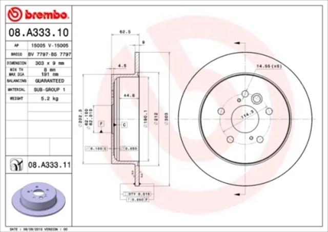 Дисковый тормоз 08A33311 BREMBO