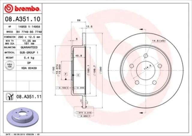 Задний дисковый тормоз 08A35111 BREMBO