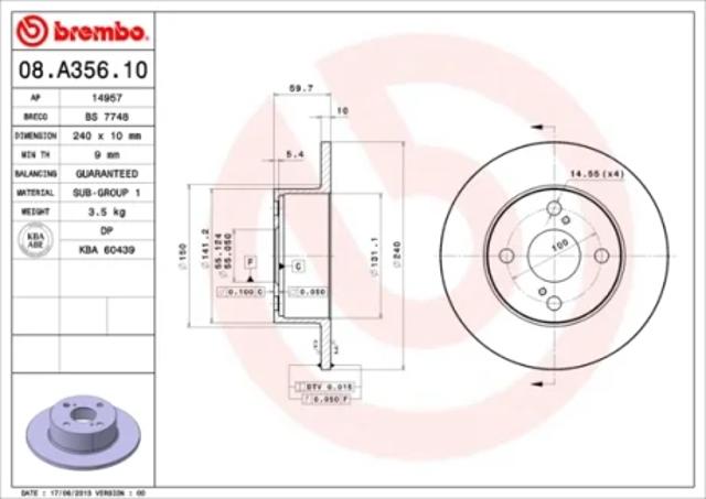 Диск тормозной задний 08A35610 BREMBO