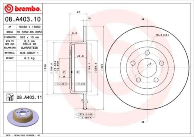 Тормоз дисковый передний 08A40311 BREMBO