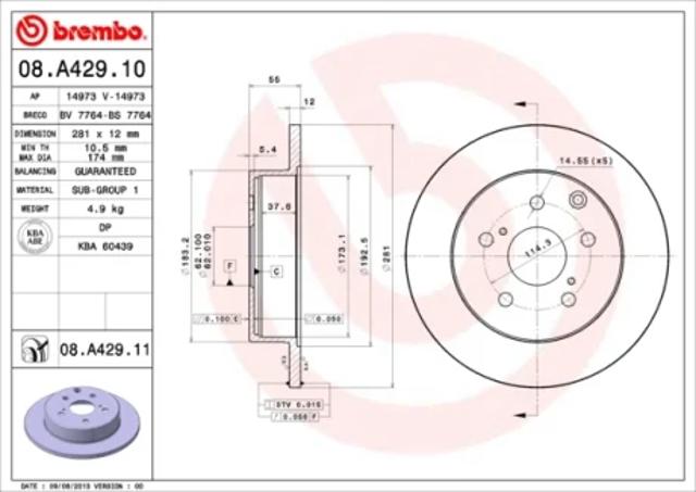 Диск тормозной задний 08A42911 BREMBO