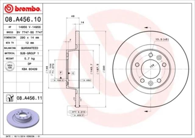 Диск тормозной задний 08A45611 BREMBO
