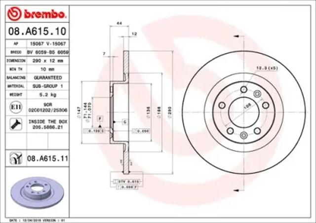 Тормозной диск 08A61511 BREMBO