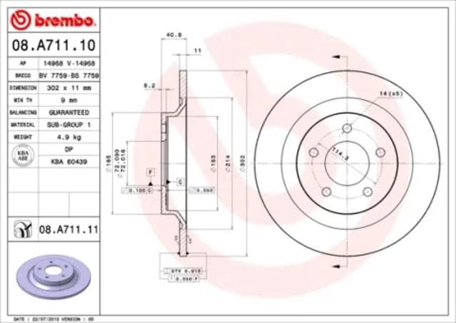 Тормозные диски 08A71111 BREMBO