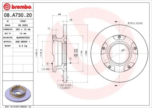 Диск тормозной задний 08A73020 BREMBO