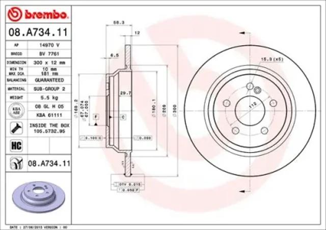 Диск тормозной задний 08A73411 BREMBO