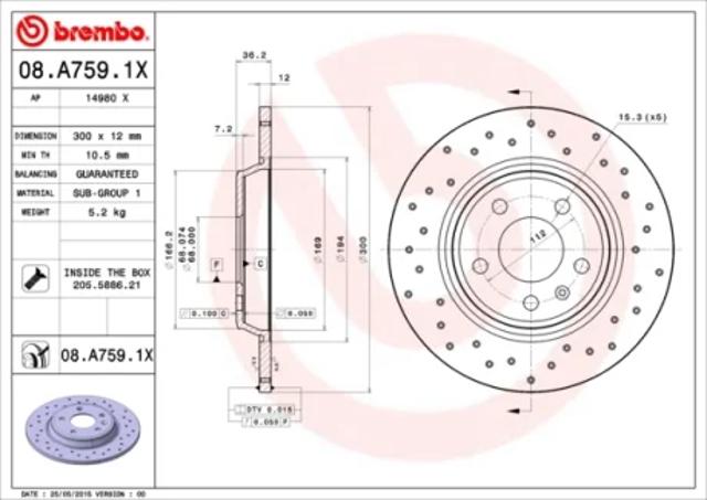 Задний дисковый тормоз 08A7591X BREMBO