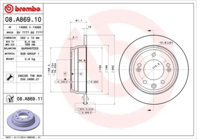 Тормозной диск 08A86911 BREMBO