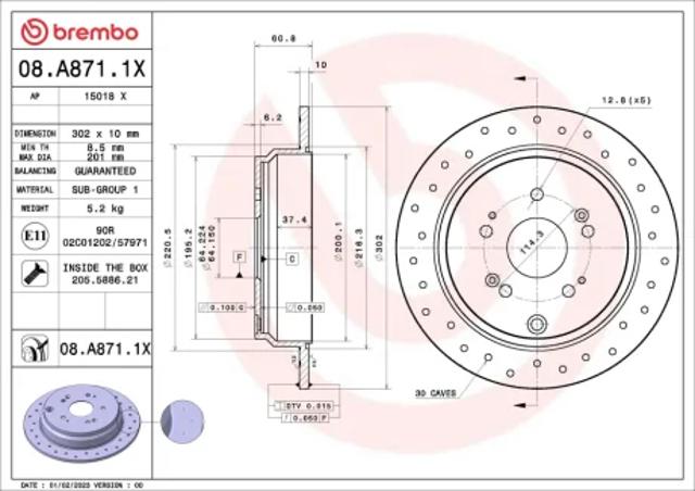 Тормозные диски 08A8711X BREMBO