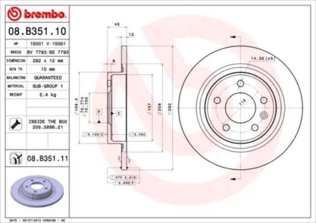 Задний дисковый тормоз 08B35111 BREMBO