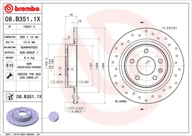 Дисковый тормоз 08B3511X BREMBO