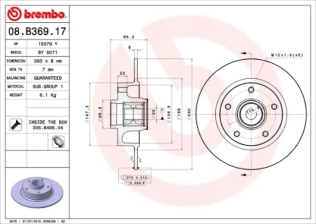 Тормозной диск 08B36917 BREMBO