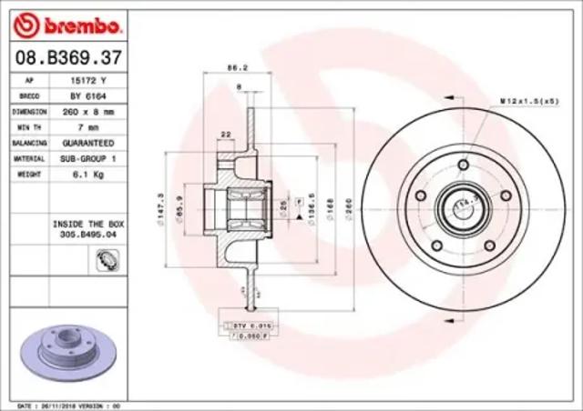 Тормозной диск 08B36937 BREMBO