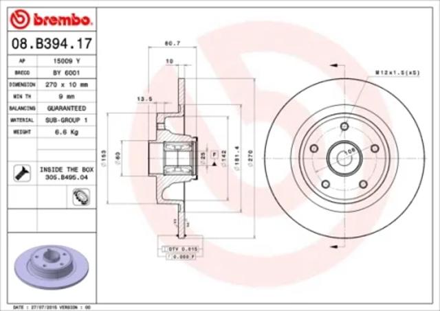 Тормозной диск 08B39417 BREMBO