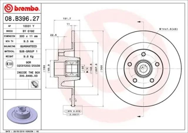 Задний тормозной диск 08B39627 BREMBO