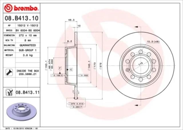 Тормозной диск 08B41311 BREMBO