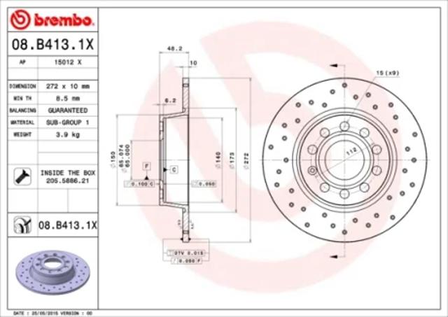 Тормозные диски 08B4131X BREMBO