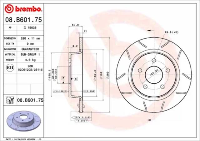 Тормозной диск 08B60175 BREMBO