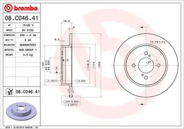Диск тормозной задний 08C04641 BREMBO