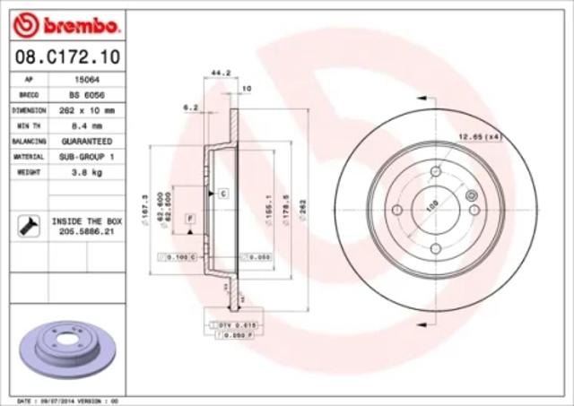 Диск тормозной задний 08C17210 BREMBO