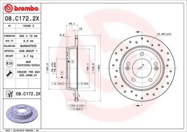 Задний дисковый тормоз 08C1722X BREMBO