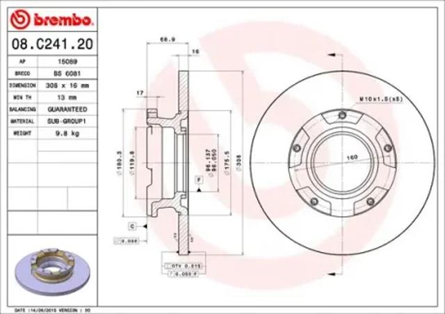 Диск тормозной задний 08C24120 BREMBO