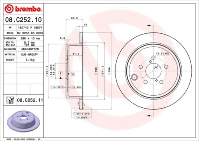 Задний дисковый тормоз 08C25211 BREMBO