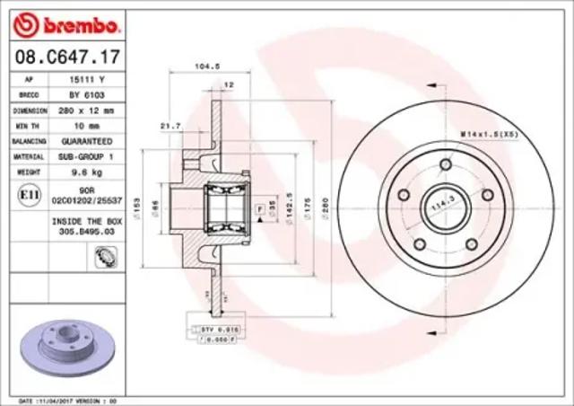 Задний тормозной диск 08C64717 BREMBO