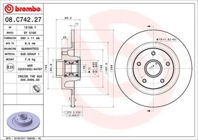 Диск тормозной задний 08C74227 BREMBO