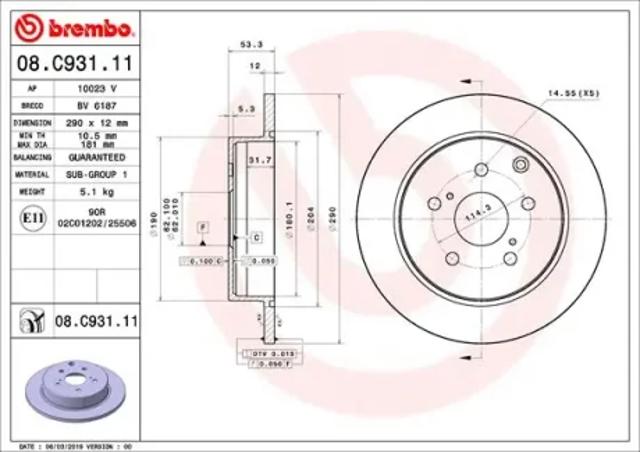 Тормозные диски 08C93111 BREMBO