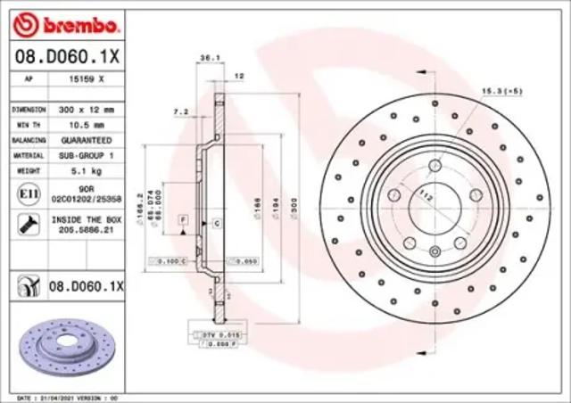 Тормозной диск 08D0601X BREMBO
