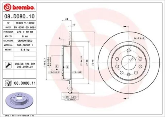 Тормозной диск 08D08011 BREMBO
