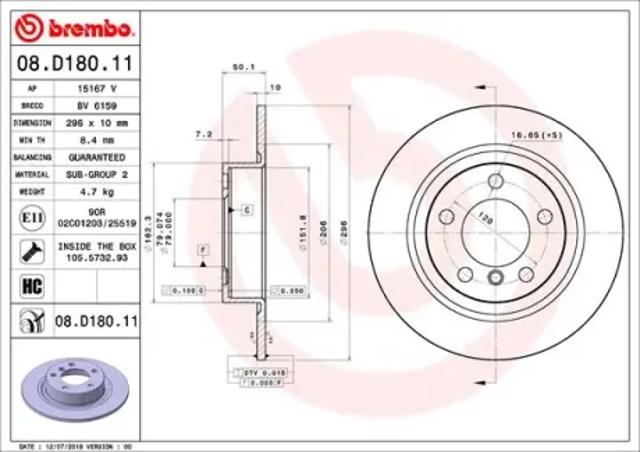 Дисковый тормоз 08D18011 BREMBO