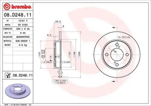 Диск тормозной задний 08D24811 BREMBO
