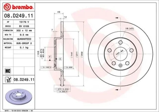Задний тормозной диск 08D24911 BREMBO