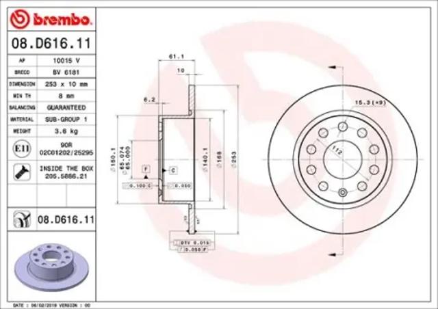Тормозной диск 08D61611 BREMBO