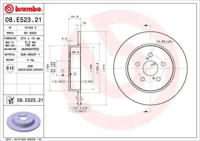 Дисковый тормоз 08E52321 BREMBO
