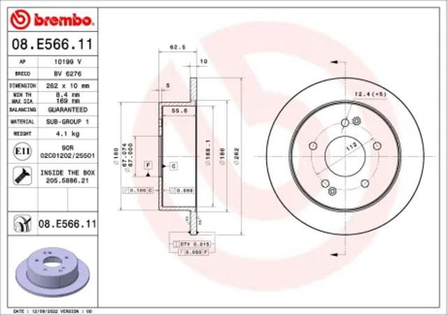 Диск тормозной задний 08E56611 BREMBO