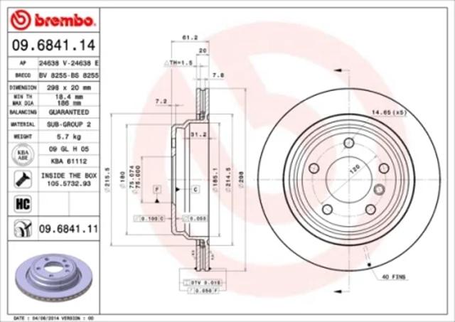 Задний тормозной диск 09684111 BREMBO