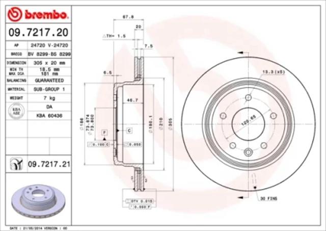 Задний тормозной диск 09721721 BREMBO