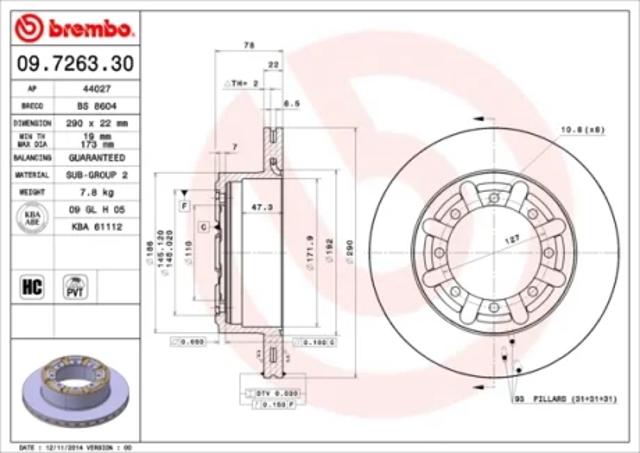 Задний тормозной диск 09726330 BREMBO