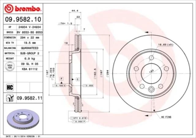Тормозной диск 09958211 BREMBO