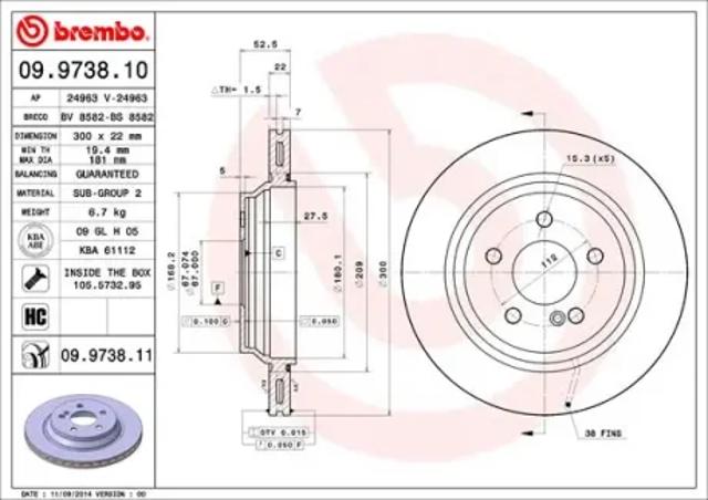 Тормозной диск 09973811 BREMBO