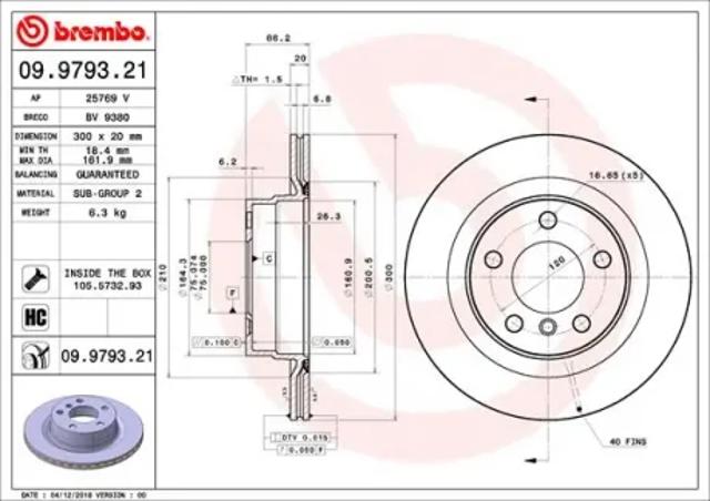 Тормозные диски 09979321 BREMBO