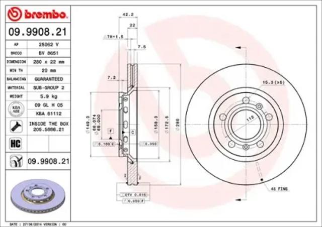 Тормозные диски 09990821 BREMBO