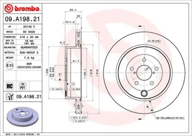 Диск тормозной задний 09A19821 BREMBO