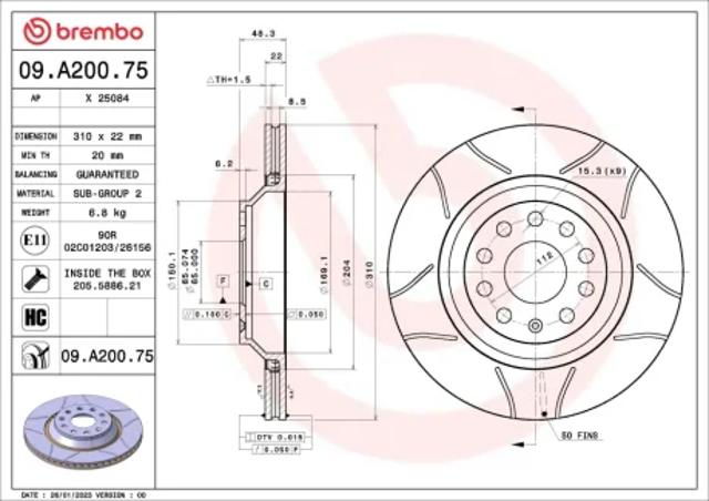 Тормозные диски 09A20075 BREMBO