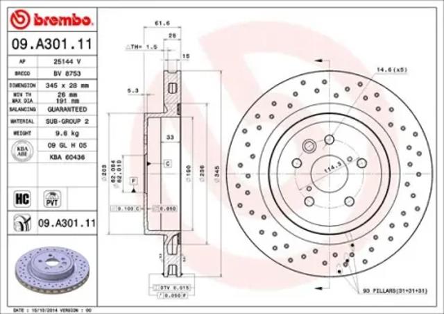 Задний тормозной диск 09A30111 BREMBO