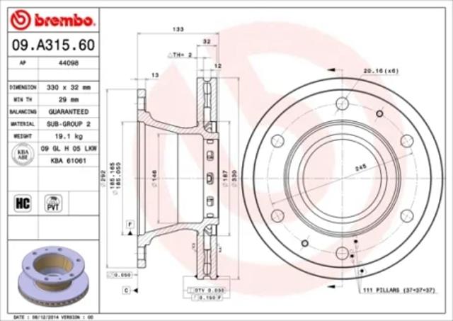 Диск тормозной задний 09A31560 BREMBO